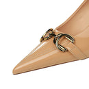 Women 7cm 10cm High Heels Wedding Replica Pumps Lady Luxury Designer Metal Chain Buckle Low Heels Stiletto Nude Green Prom Shoes