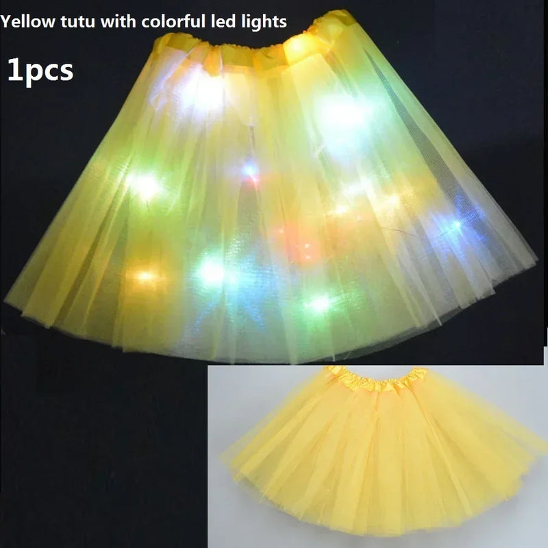 Children Kids Girls Light Up Tutu Led Skirt Glow Wreath Headband Party Birthday Luminous Costumes Christmas Halloween Festival