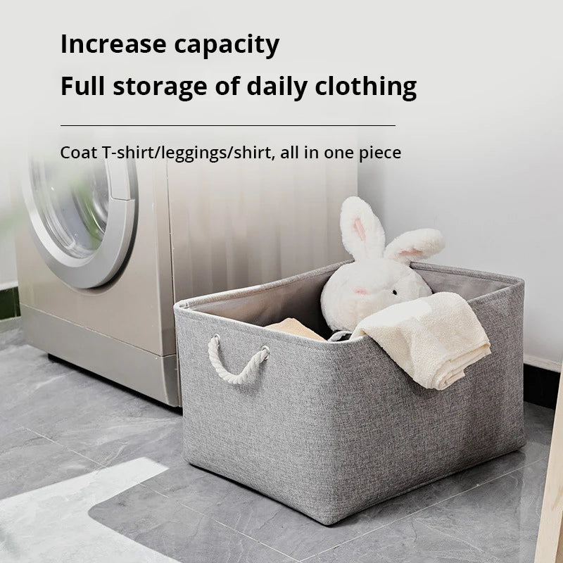 1Pc Beige/Grey Folding Storage Basket Linen Storage Fabric Wardrobe Office Bedroom Closet Toys Laundry Basket With Handle