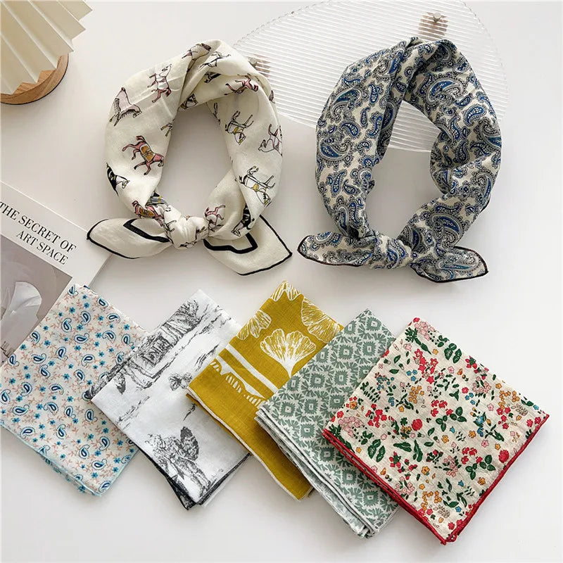 Approx 55cm Cotton Linen Square Scarf Neckerchief Spring Autumn Scarves Neck Scarf Turban Bandanas Headband Decoration for Women
