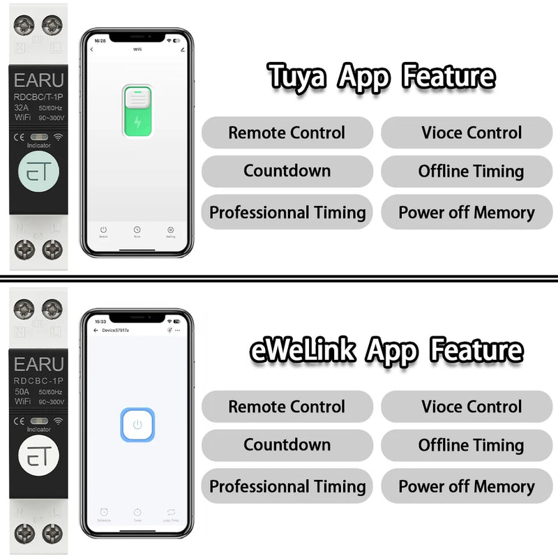 Tuya eWeLink WiFi Smart Circuit Breaker 1P+N 32A 63A MCB Timer Relay Switch Voice Remote Control for Alexa Google Home Assistant