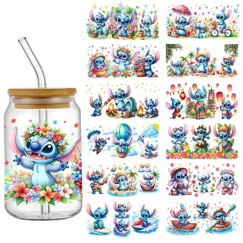 Disney Stitch 16oz DTF Sticker Cup Cool Personalize UV Wrap Transfer Sticker Custom Label DIY Logo Selfadhesive Waterproof