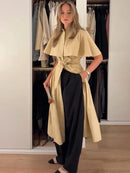 The Overcast Line | Belted Trench Midi Dress with Cape Overlay