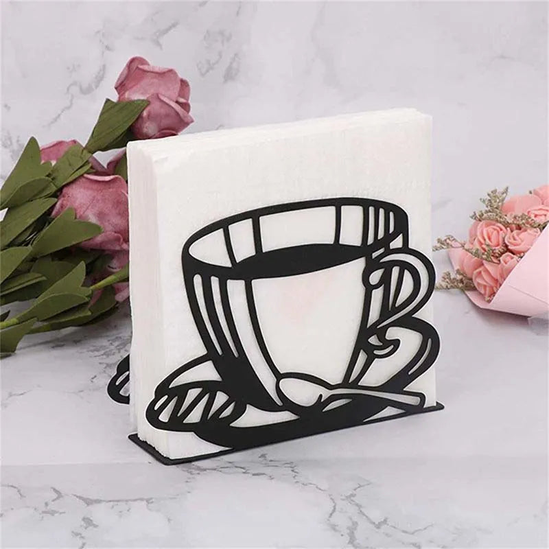 Standing Napkin Dispenser For Table Black Stainless Steel Coffee Cup Butterfly Theme Napkin Holder for Kitchen Restaurant Table