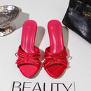 Sweet Bow Slippers for Women 2025 New Summer Thin Heel Flip-flops Versatile Pointed Toe Open Toe High Heel Cool Mop