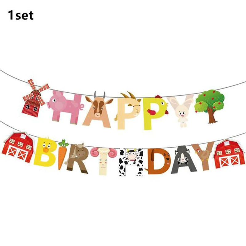 Farm Animal Theme Birthday Party Decorations Ranch Event Suppplies Cow Chicken Disposable Tableware Latex Aluminum Foil Balloon