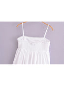 Ladies Elegant Lace Patchwork Slash Neck White High Waist Long Dress Summer Womens 2024 New Fashion Layered Elastic Poplin Dress