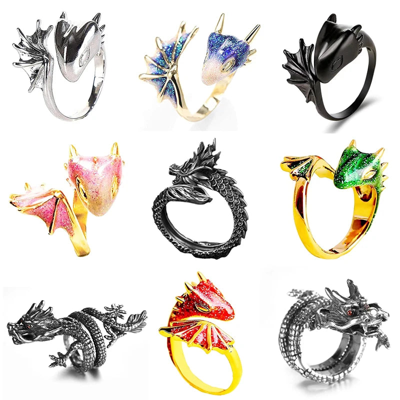 Vintage Dragon Adjustable Rings for Men Women Gothic Animal Finger Opening Ring Punk Hiphop Party Fashion Jewelry Accessories