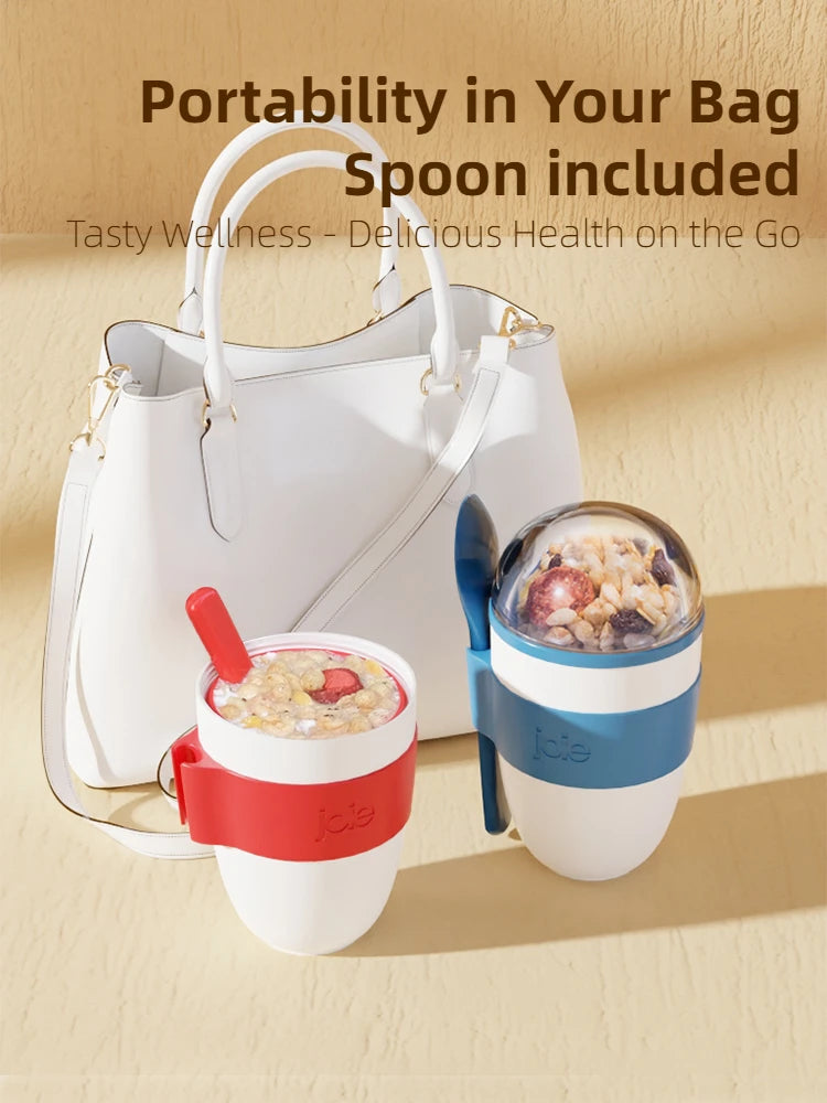 Joie Portable Breakfast Cups Oatmeal Cereal Nut Yogurt Salad Cup Container Set with Spoon Lunch Box Food Storage Bento Box