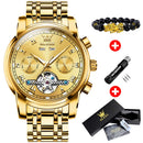 OLEVS Mechanische Herrenuhren, Automatik, Edelstahl, Wasserdicht, Datum, Woche, Grün, Mode, Klassische Armbanduhren 6607