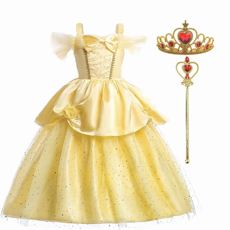 Girl Belle Princess Dress Kids Beauty and The Beast Costume Children Christmas Birthday Cosplay Elegant Party Dress 2-10 Years