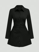 Autumn New Arrivals Plus Size Women's Casual Slimming Waist-Defining Long-Sleeved Shirt Dress For Everyday Wear and Office