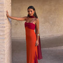 The Suzette | Color-Block Scarf-Collar Maxi Dress