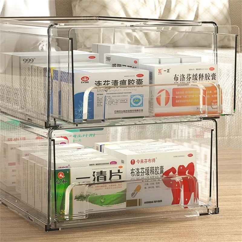 Medicine Box Drawer Home Light Luxury Transparent Acrylic Multi layered Stackable Dust Proof Large Capacity Desktop Storage Box