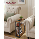Table d'Appoint Fine avec Multiprise, pour Petits Espaces, Porte-Magazines, Salon, Chambre, Bureau, Marron Rustique et Noir
