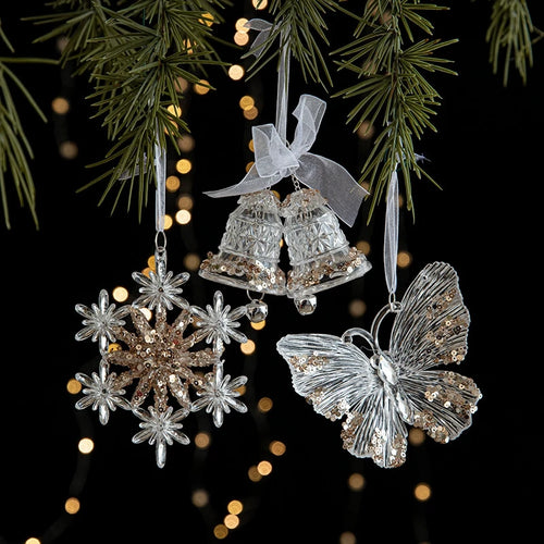Christmas Decoration Acrylic Snowflake Icicle Pendants Xmas Tree Decor Snowflower Bell Hanging Pendant Home New Year Gift 2025