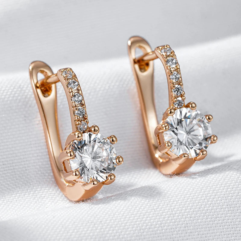 Kinel Simple 585 Rose Gold Color Bridal Wedding Earrings Shiny Natural Zircon High Quality Daily Fine Jewelry Women Gift