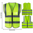 Reflective Safety Vest High Visibility Night Work Security Sleeveless Yellow Vest Construction Workwear Zipper & Pockets Adults