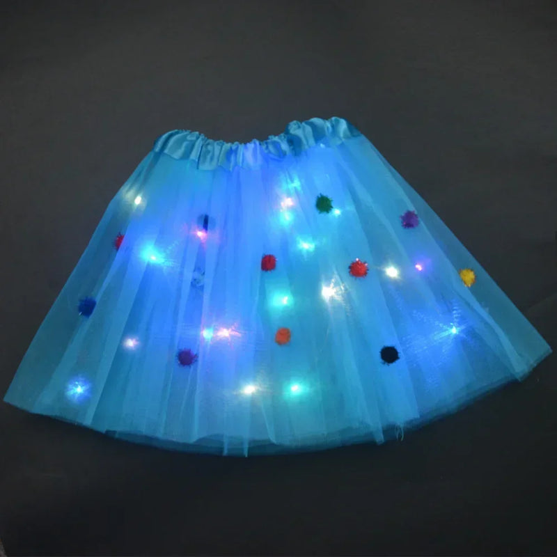 Princess Girl Butterfly Light Fairy Tutu LED Skirt Glow Flower Headband Birthday Gift Fancy Party Christmas Halloween Festival