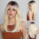 HENRY MARGU Blonde Silky Straight Synthetic Wigs with Bangs Medium Long Natural Platinum Wig for Women Cosplay Heat Resistant