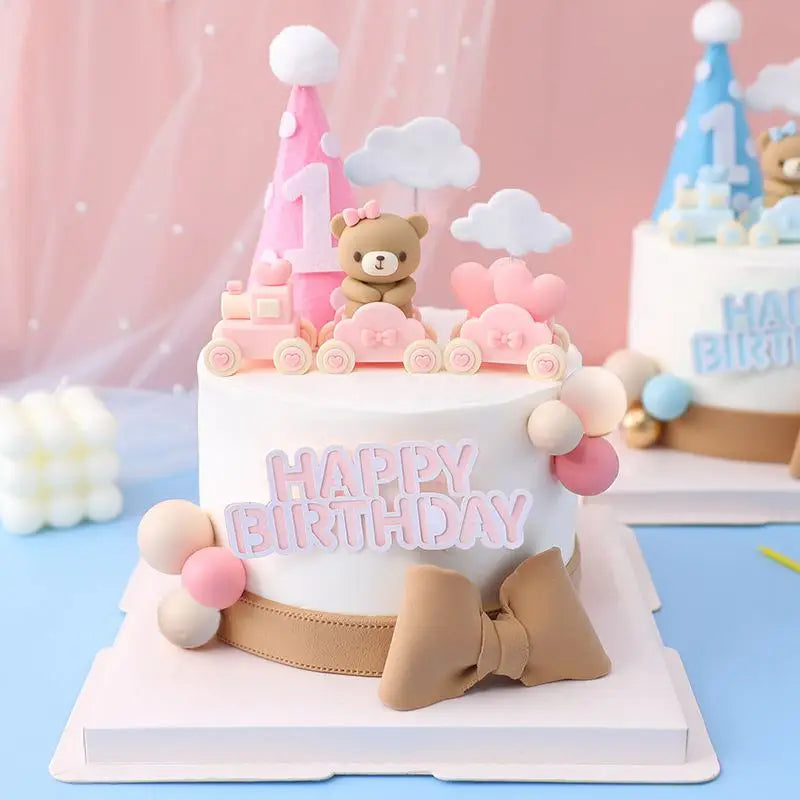 Pink Blue Bear Cake Topper Baby Shower Boy Girl Birthday Party Cake Decor Adult Birthday Gifts Wedding Cake Decorating Baking