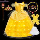 Girls Belle Princess Dress LED Light Up Summer Cosplay Costume Beauty and the Beast Clothing Birthday Party Gift