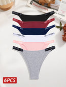 6PCS Cotton Brazilian Panties for Women Sexy Low Rise T-Back Panties Letter Elastic Waist Underpants Female Underwear Intimates