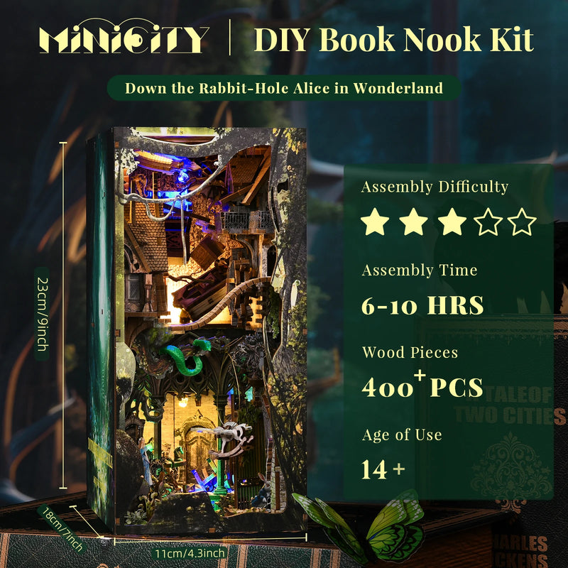 DIY Book Nook Kit, DIY Miniature House Kit for Teens and Adults (Down The Rabbit-Hole Alice in Wonderland)
