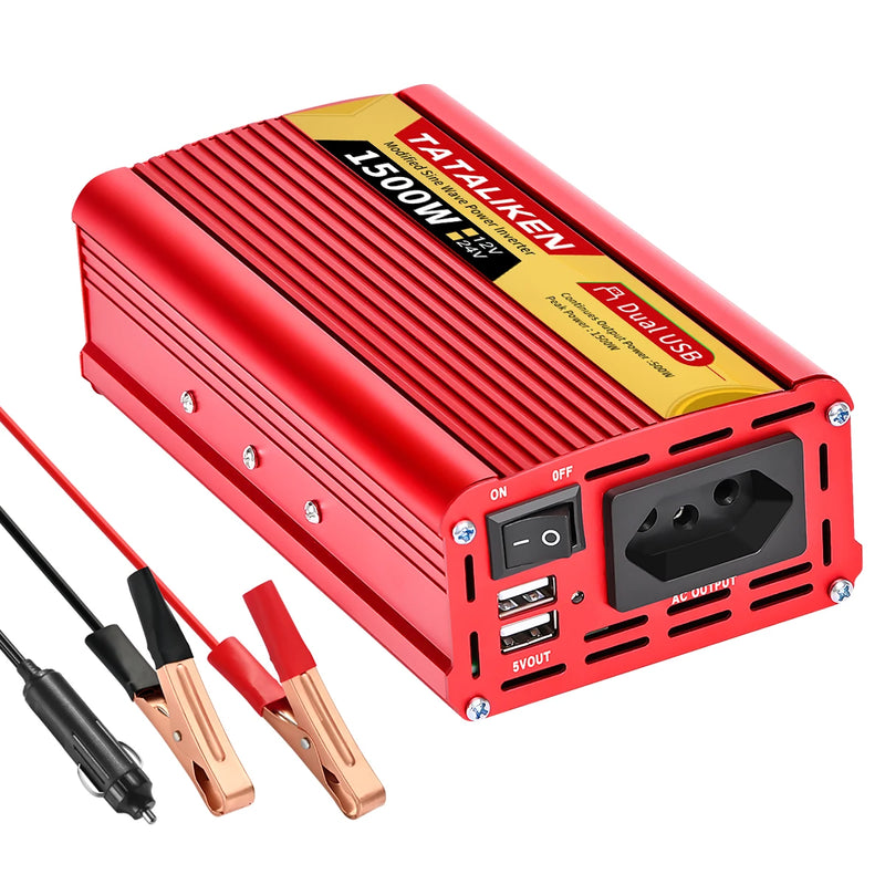 2000W Car Power Inverter 12V DC to 110V/220V 60HZAC Converter with Dual USB Quick Car Charger Adapter(Red)