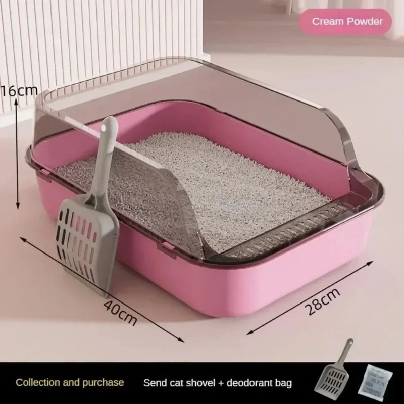 Open Cat Litter Box Thickening Kitty Sandbox Semi-enclosed High Side Splashproof Pet Bedpans with Litter Scoop Cat Supplies