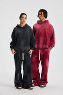 2025 Winter New Fleece Sweatpants Men Splashing Ink Spray Dyeing Wash Distressed Wide Joggers Grinding Edges Baggy Plush Pants