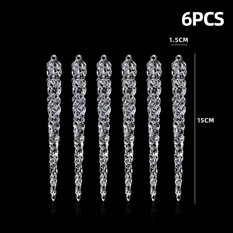 6pcs Christmas Decoration Simulation Ice Xmas Tree Hanging Ornament Artificial Clear Fake Icicle Winter Party Home Decor Navidad