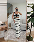 Tossy Striped Contrast Color Knitted Skirt Set 2-piece Summer Backless Casual Vest Top Women's Set 2-piece Sleeveless Skirt Set