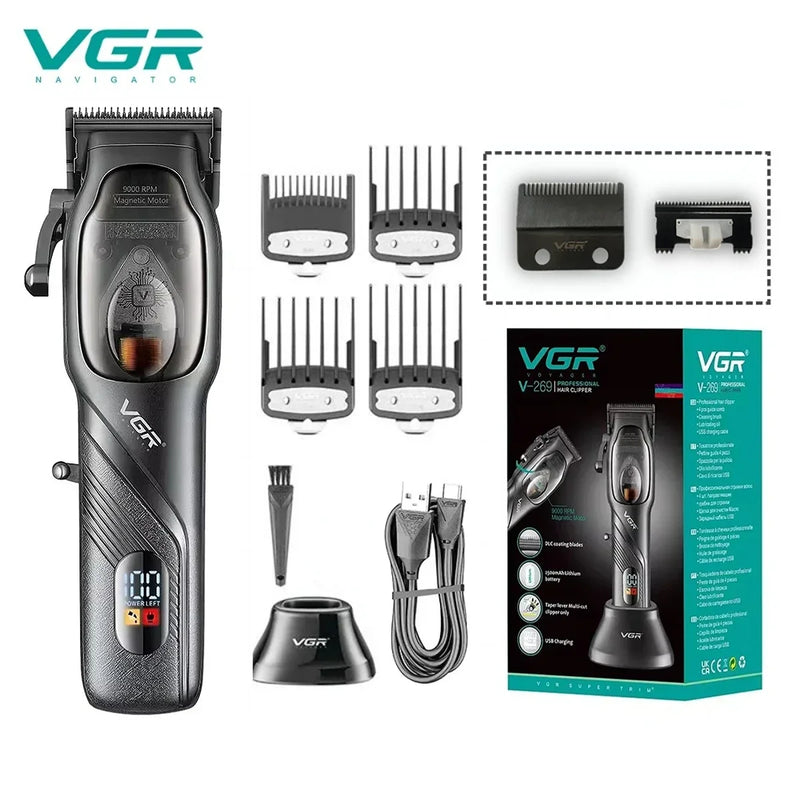VGR Hair Clipper Professional Hair Cutting Machine 9000 RPM Barber Rechargeable Hair Trimmer Adjustable Clipper for Men V-269