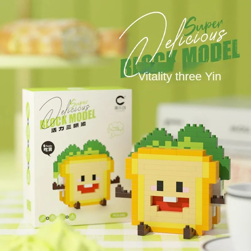 Food Building blocks Mini brick toy Fruit Burger Fries Avocado bread pineapple sandwich Milk drink Jigsaw Puzzle children's gift