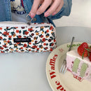 Cute Floral Corduroy Pencil Case Small Cosmetic Lipstick Travel Portable Storage Bag Stationery Pen Makeup Bag Handbag Organizer