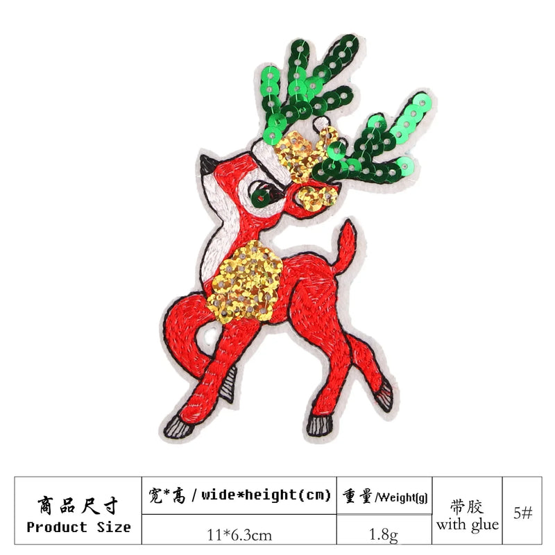 Big Sequined Christmas Appliques Bear Reindeer Santa Snow Tree Cartoon Iron on Patches Festival Decorative Stickers for Clothing