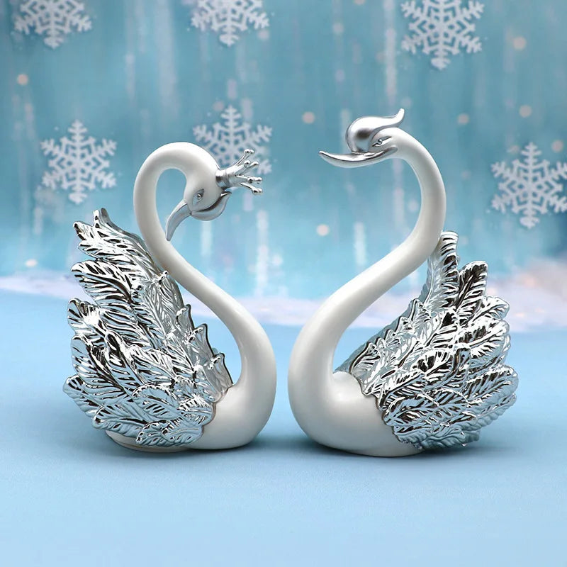 2pcs Swan Model Figurine Collectibles Swan Cake Topper Dessert Baking Decor Ornament Car Interior Home Decoration Accessories