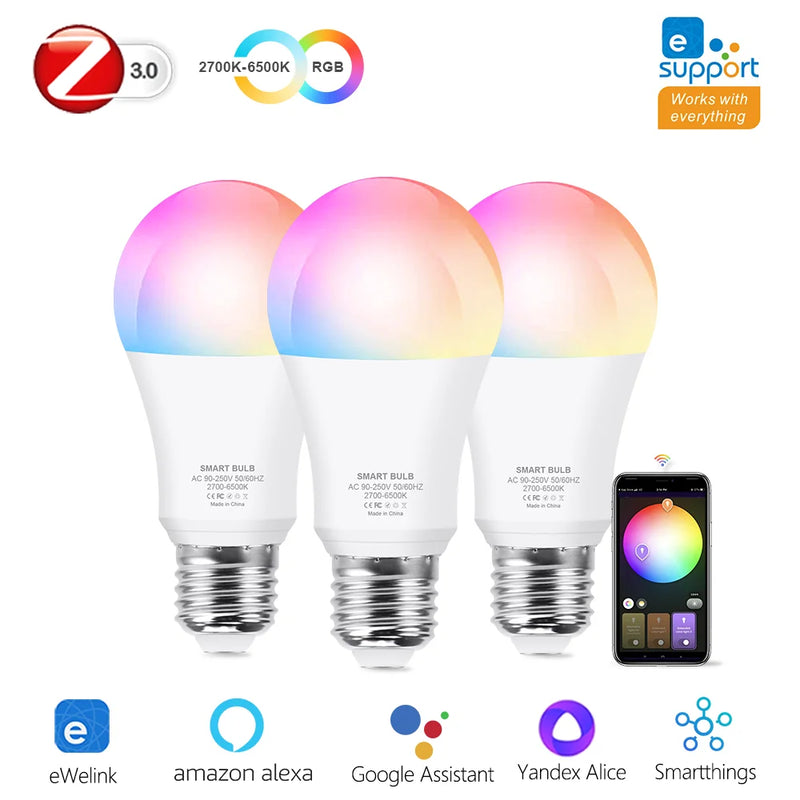 15W 18W E27 Zigbee Smart Light Bulbs RGB E27 Led Bulb AC 90-250V Smart Home Zigbee Lamp Works With Alexa Google Home Smartthings