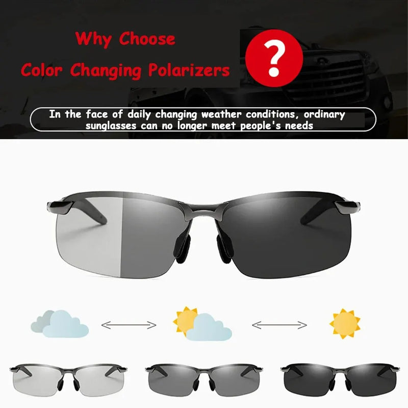 Photochromic Sunglasses Men Polarized Driving Chameleon Glasses Male Change Color Sun Glasses Day Night Vision Driver Eyewear