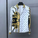 European Men's Spring And Autumn Long Sleeved Shirt, European And American Royal Court Style Retro Fashion Casual Print Lining