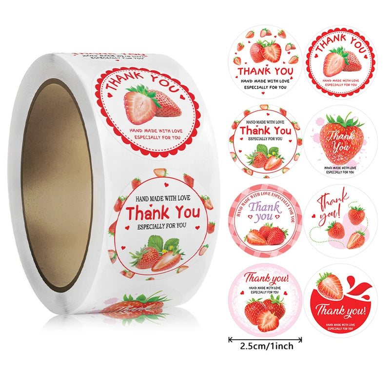 100-500pcs Strawberry Thank You Stickers Stationery Stickers Festival Birthday Party Gift Decorations Handmade Sticker