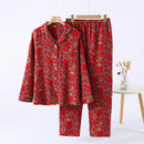 Autumn Long Sleeve Sleepwear Women's Cotton Yarn-dyed Jacquard Ethnic Style Print Pajamas for Women 2 Pieces Outfit Loungewear