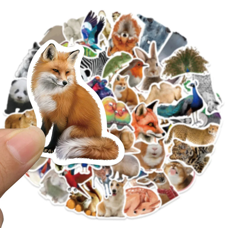 50pcs Realistic Animal Stickers Laptop Phone Notebook Guitar Skateboard Waterproof Graffiti Teaching Decal Sticker for Kids Toy