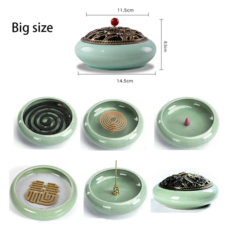 Y The Large Mosquito Coil Tray Living Room Incense Sticks Burner Dragon Sandalwood Ceramic with Lid Home Fireproof Cone Censer