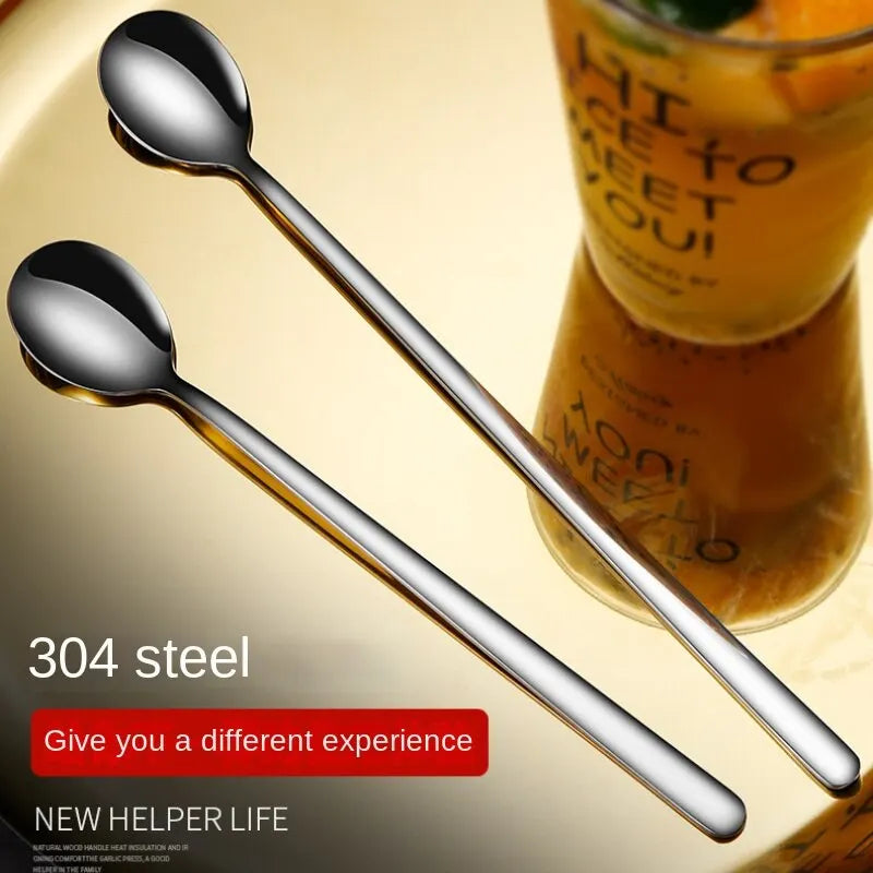 5pcs 304 Stainless Steel Spoons Ice Cream Spoons Long Handle Coffee Spoons Stirring Spoons Kitchen Utensils