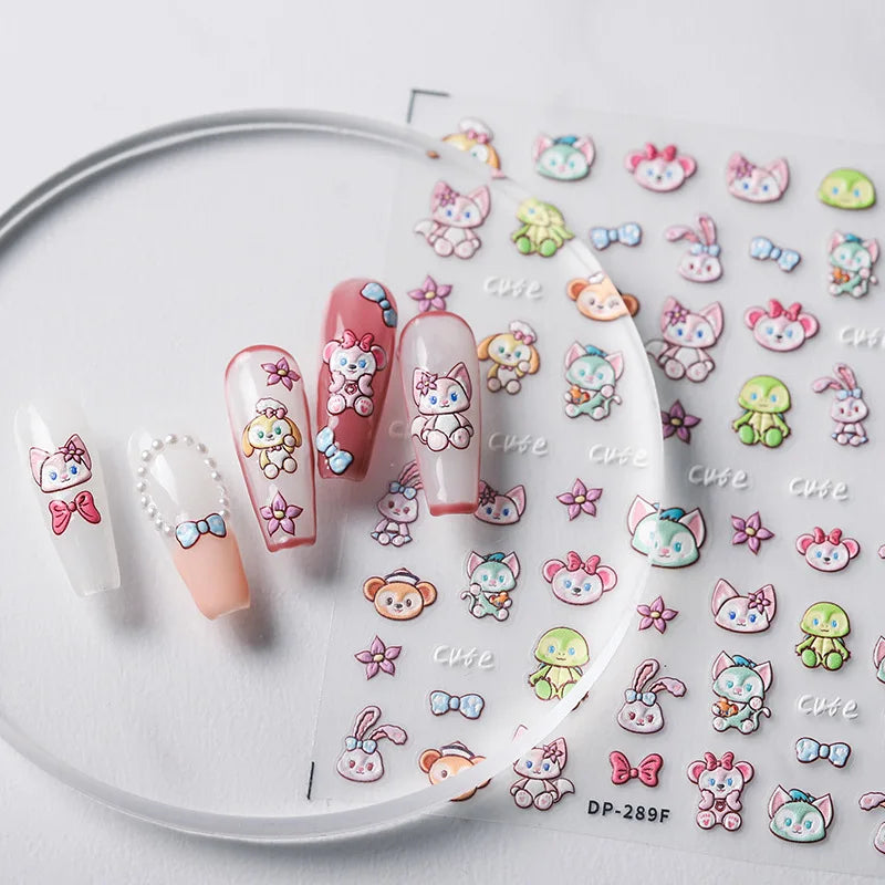 1PCS 5D Cartoon Kuromi Hello Kitty Nail Stickers Sanrio Animation Nail Art Decoration Sanrio Cute Melody Embossed Stickers