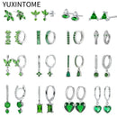 925 Sterling Silver Needle Green Zircon Hoop Earrings for Women Fashion Water Drop/Flower Dangle Silver Earrings Luxury Jewelry