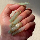 24Pcs Gold French Border False Nails Long Coffin False Nails with Rhinestones Ballerina Full Cover Nail Tips Press on Nails 2030