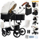 PU Leather Baby Stroller 3 in 1 Lightweight Carriage Foldable Travel Pram Multifunctional Mountable Infant Cart For Newborns New
